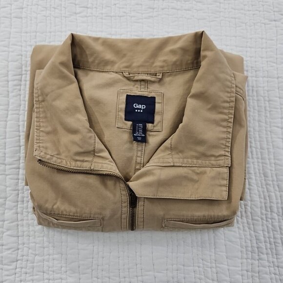 Gap Utility Chore Jacket Men's XXL Safari Khaki Elastic Y2K 4 Pockets EUC - Picture 15 of 16